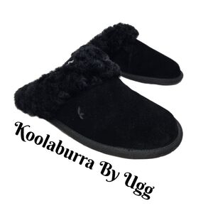 Koolaburra By Ugg Womens House Slippers Sz 10 Black  Suede & Faux Wool Warm Cozy